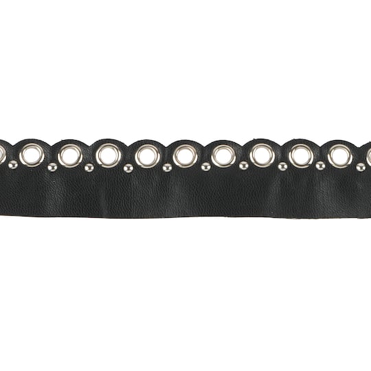 1 5/16" Black Scalloped Faux Leather Eyelet Trim by Celebrate It® Fashion Mode